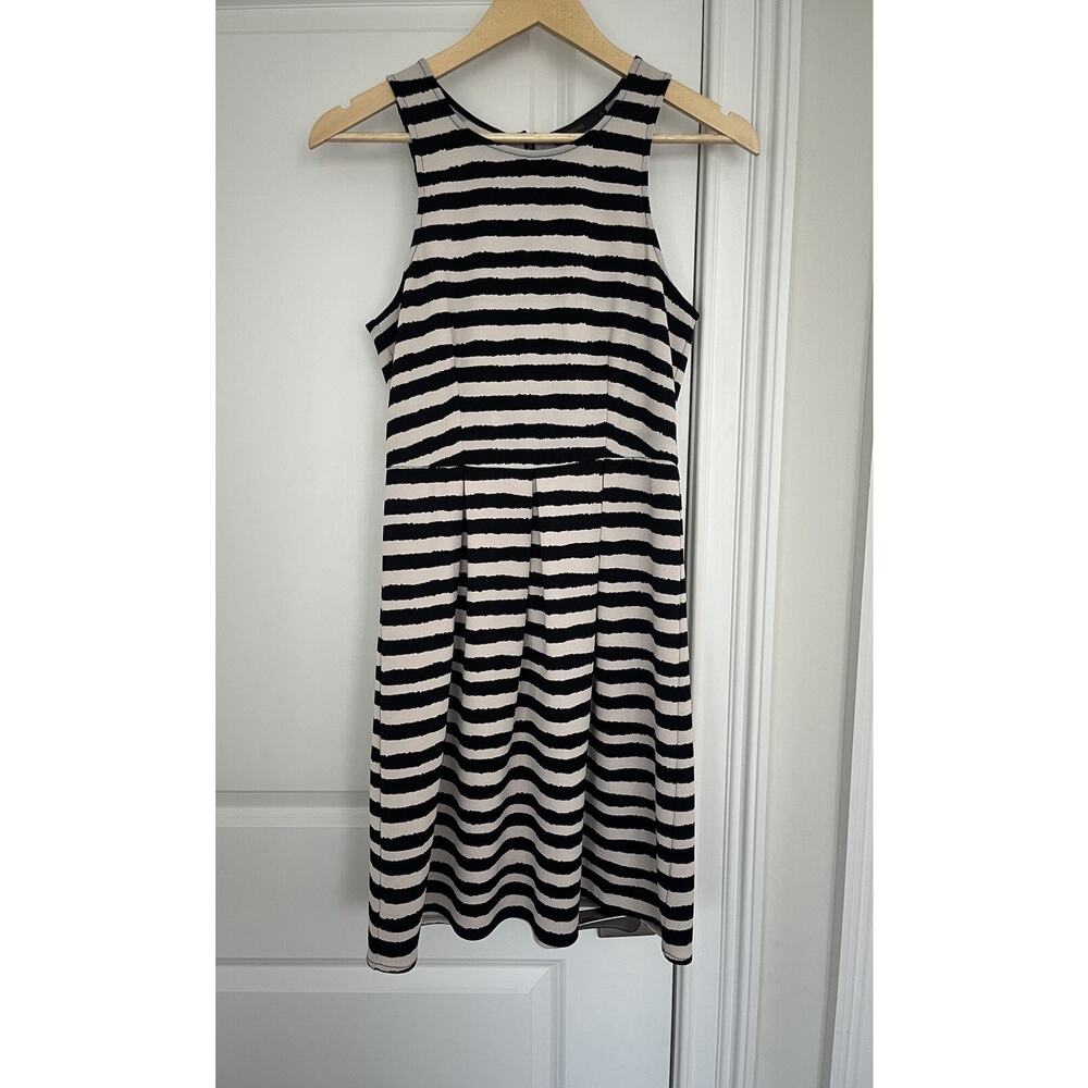 THML Womens Dress Size Medium Black Ivory Striped Sleeveless Zipper Closure